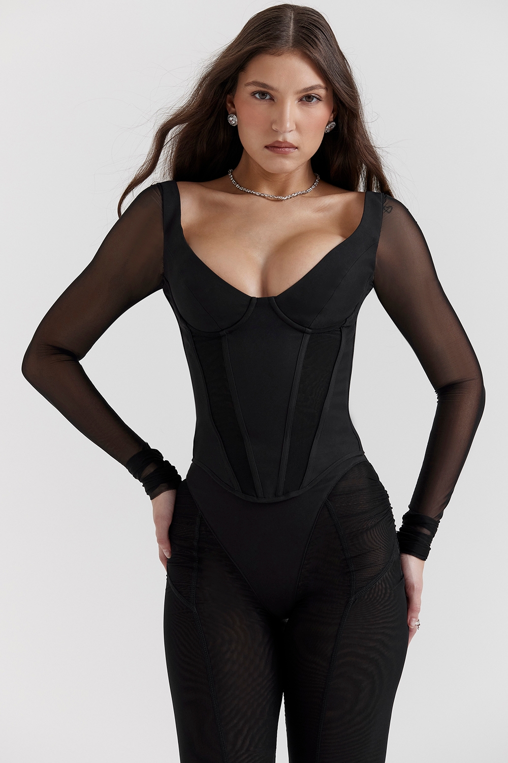 Araminta, Black Long Sleeve Corset - SALE