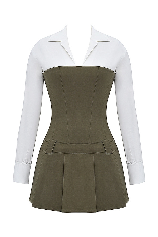 Mistress Rocks White & Moss Pleated Pinafore Dress - SALE-11