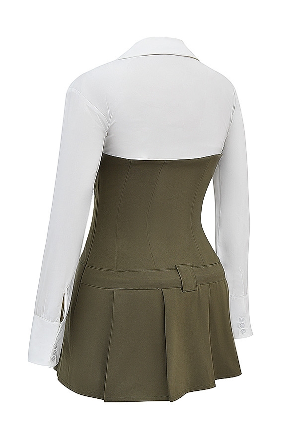 Mistress Rocks White & Moss Pleated Pinafore Dress - SALE-12