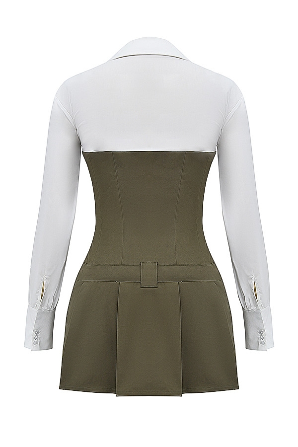 Mistress Rocks White & Moss Pleated Pinafore Dress - SALE-13