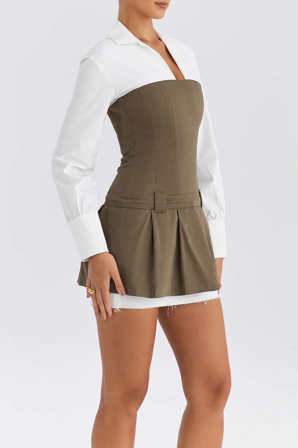 Mistress Rocks White & Moss Pleated Pinafore Dress - SALE-5