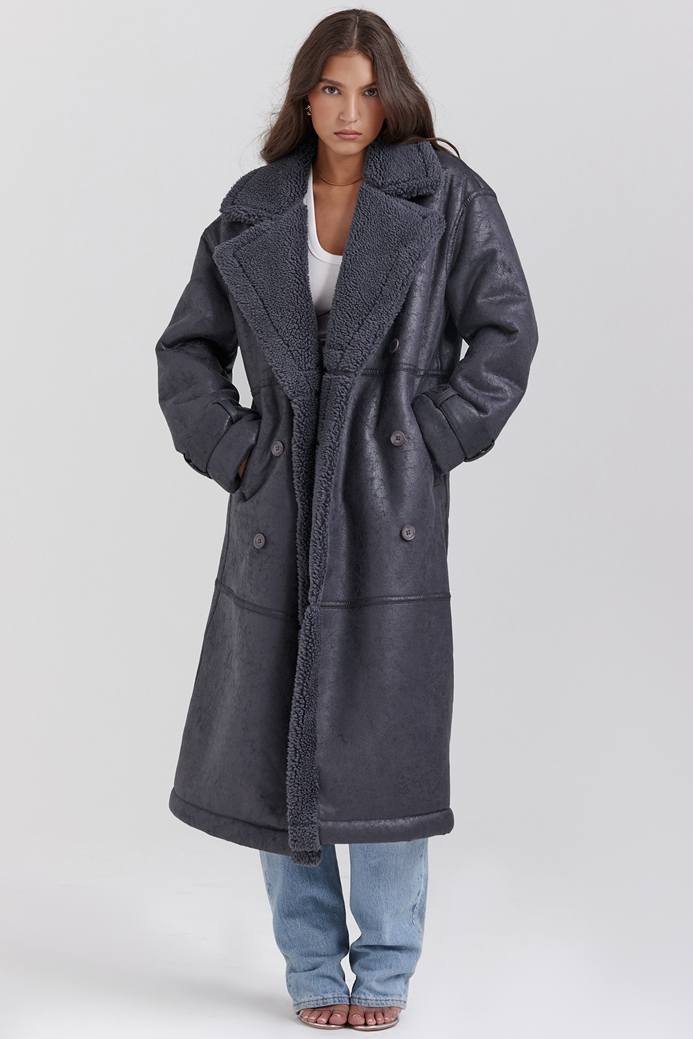 Deiji, Grey Vegan Shearling Coat