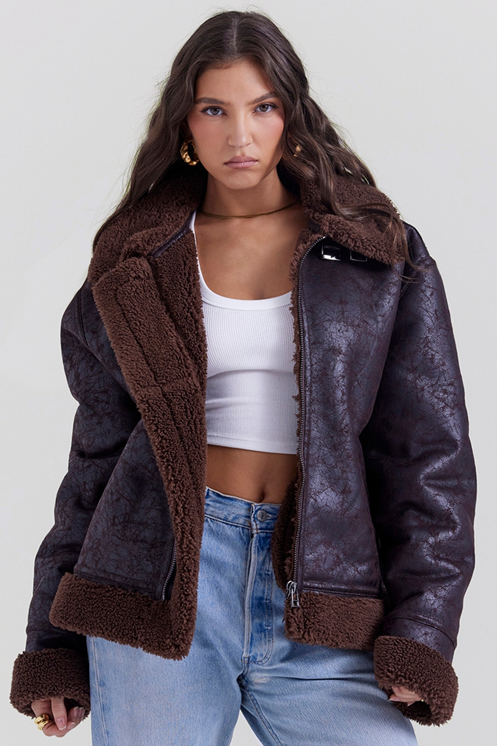 Madden, Brown Vegan Shearling Aviator Jacket