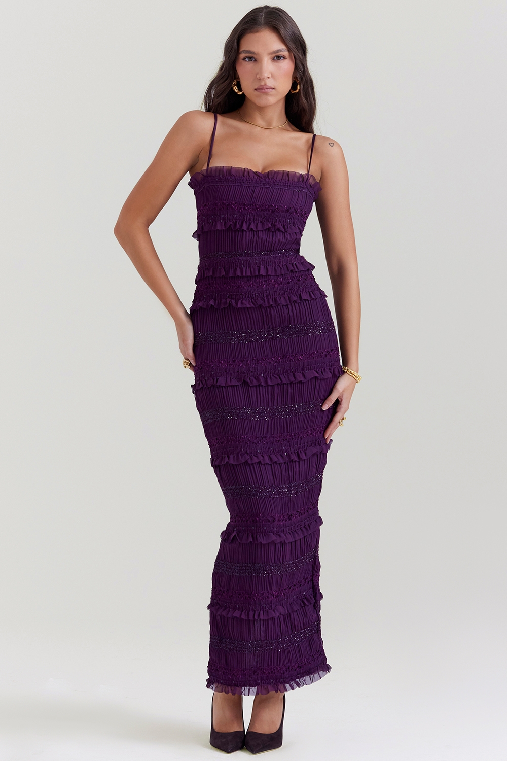 Solana, Grape Sequin Pleat Corset Dress