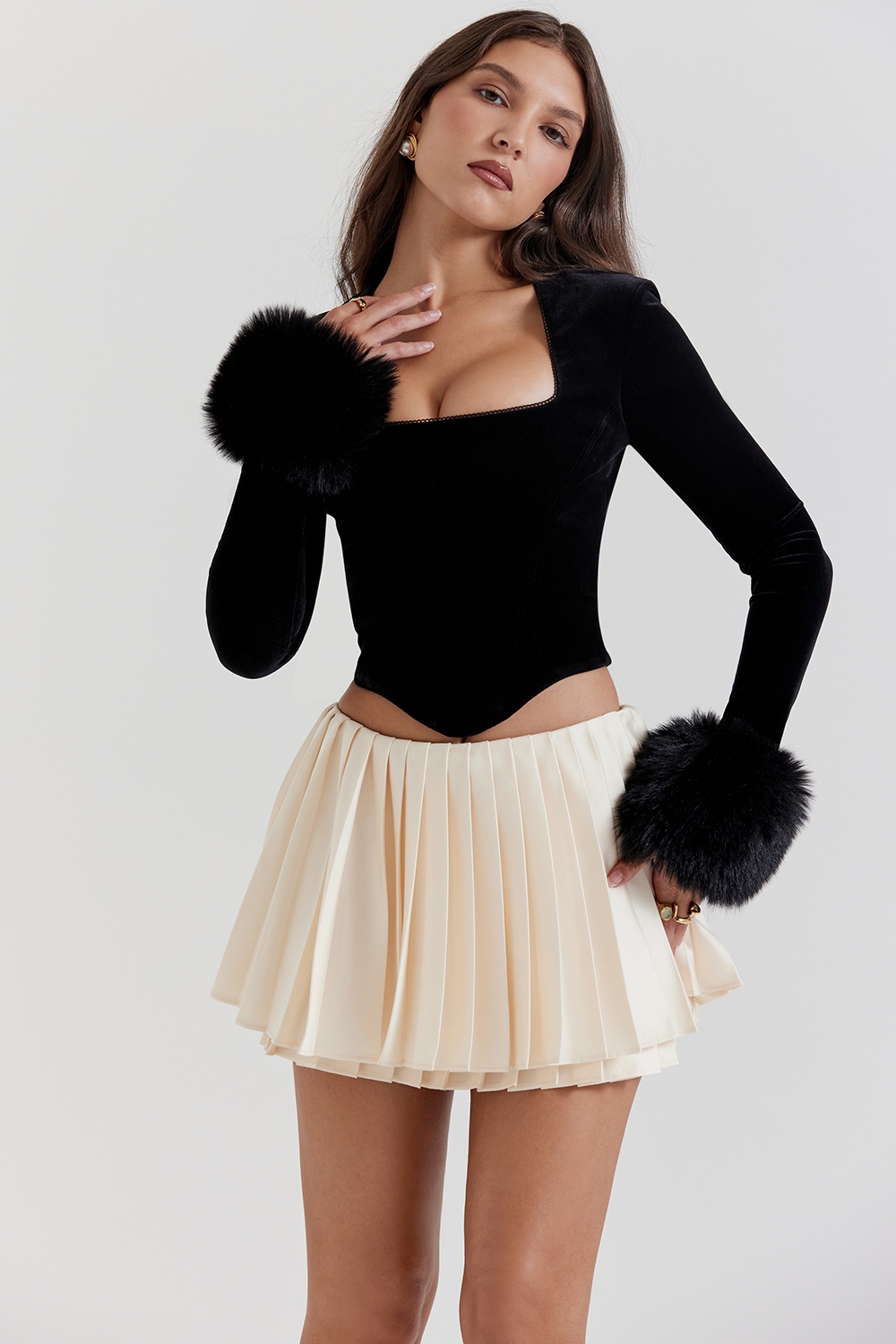 Emira, Ivory Pleated Mini Skirt