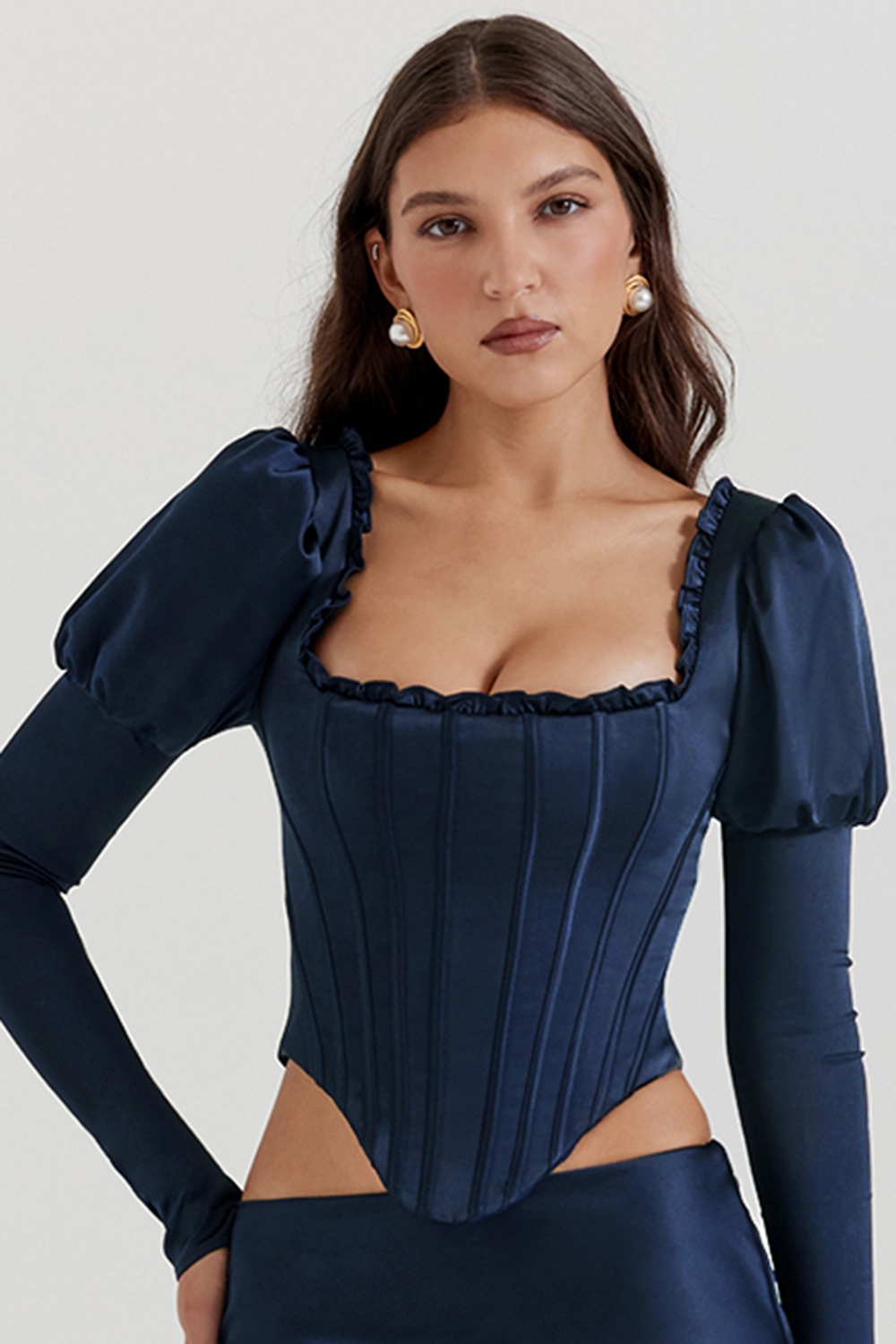 Dana, Navy Puff Sleeve Corset - SALE