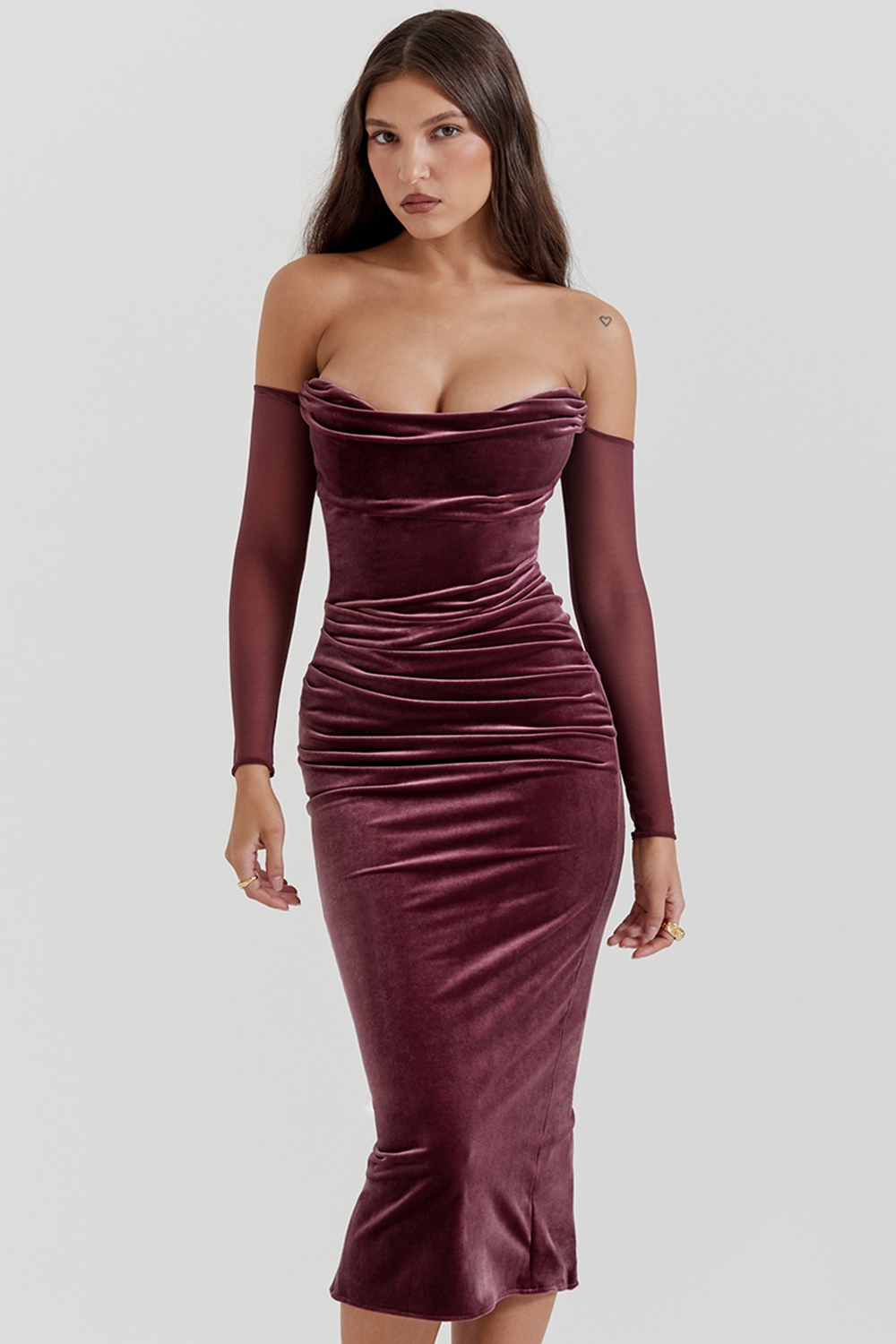 Leora, Mulberry Strapless Midi Dress - SALE