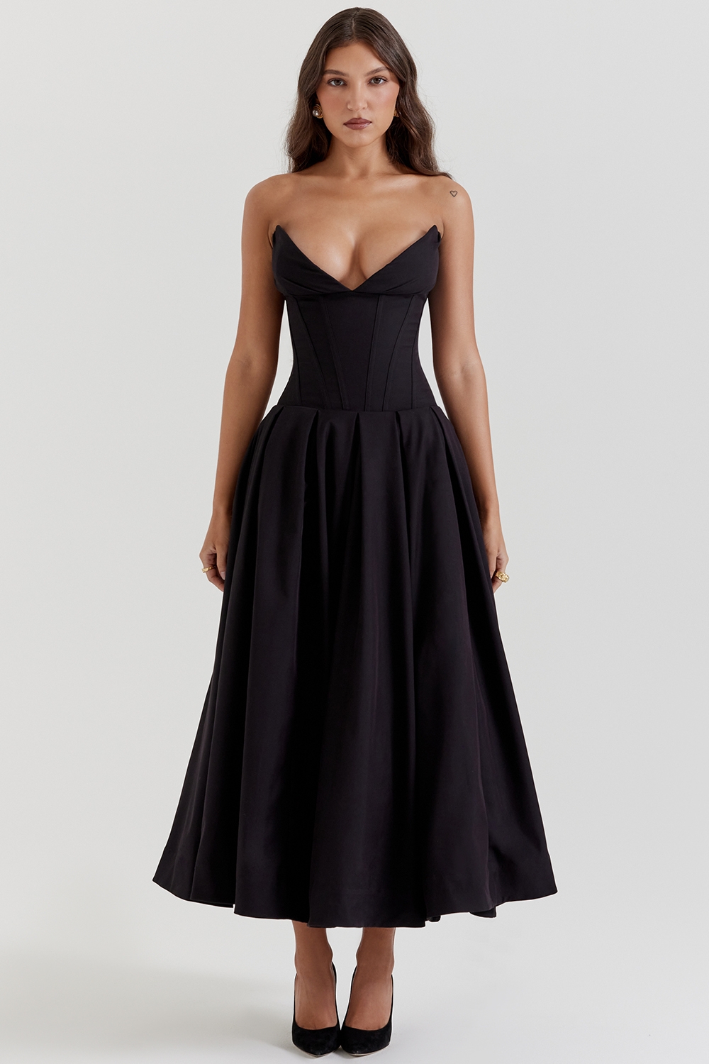 Lady, Black Strapless Midi Dress