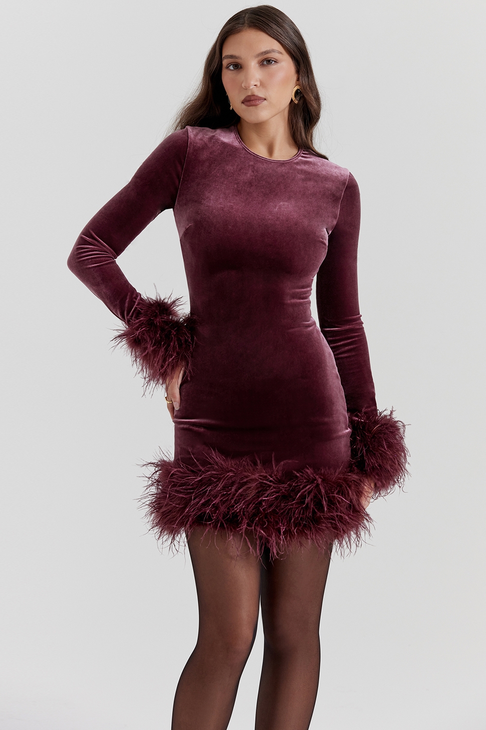 Lavinia, Mulberry Velvet Mini Dress