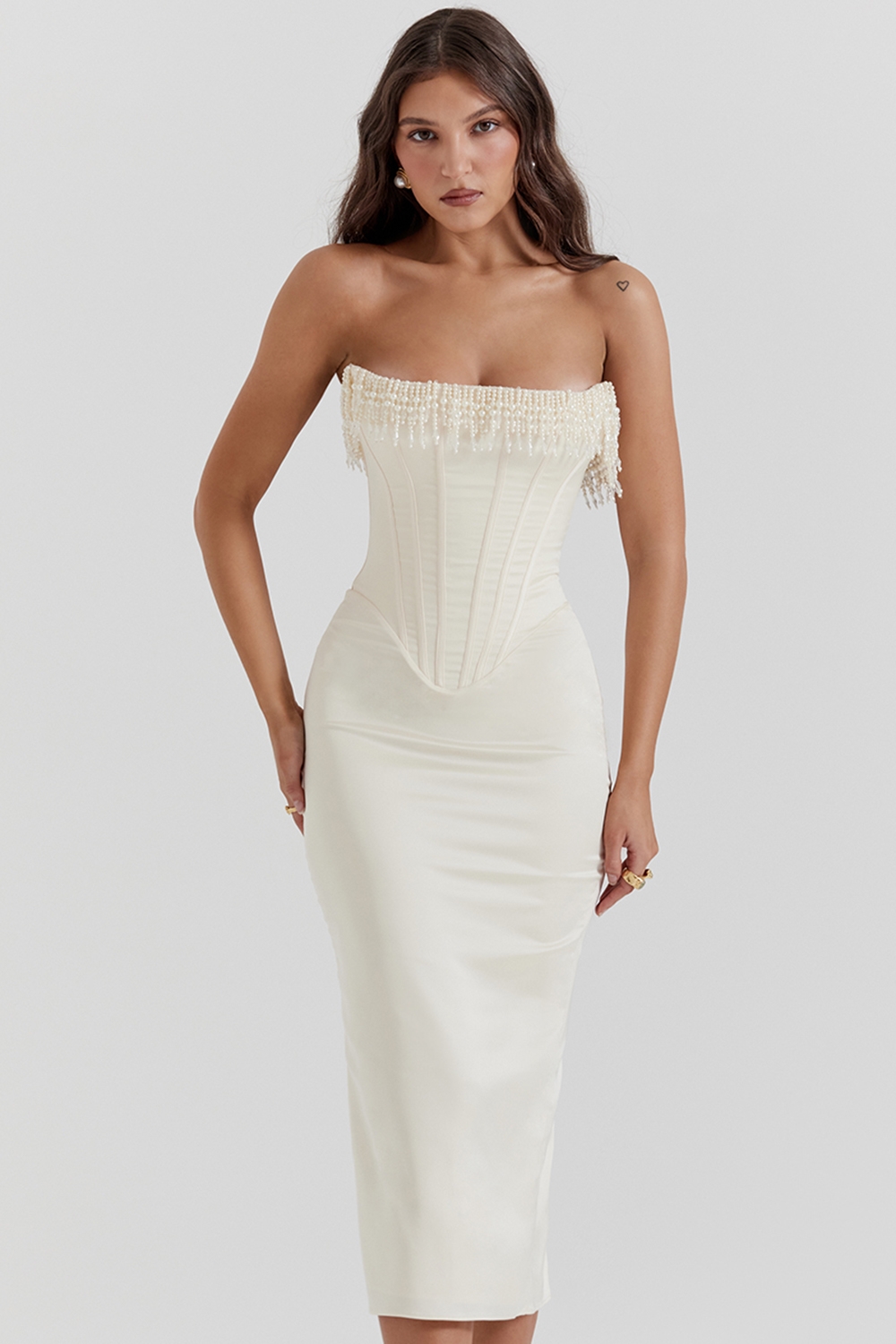 Nalita, Vintage Cream Embellished Strapless Dress