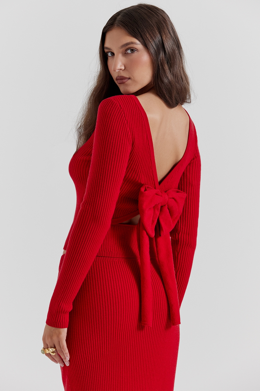 Sula, Scarlet Cashmere Blend Bow Sweater