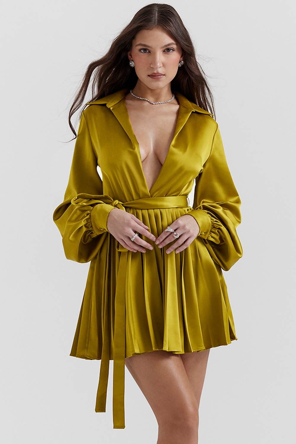 Allegra, Chartreuse Pleated Shirt Dress