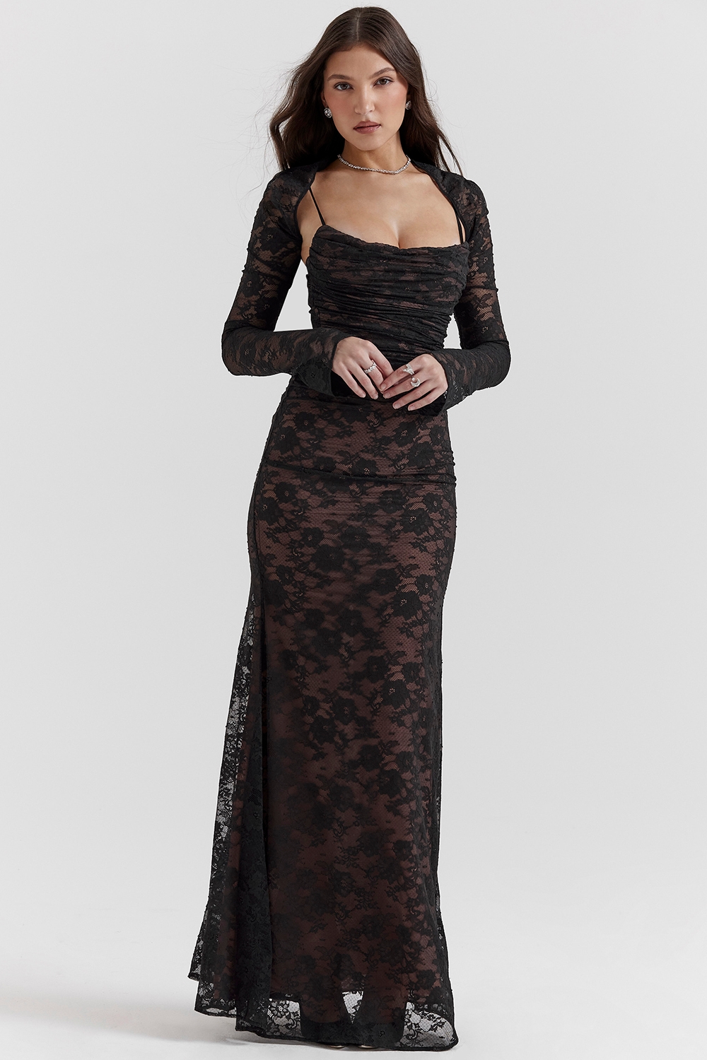 Artemis, Black Lace Maxi Dress