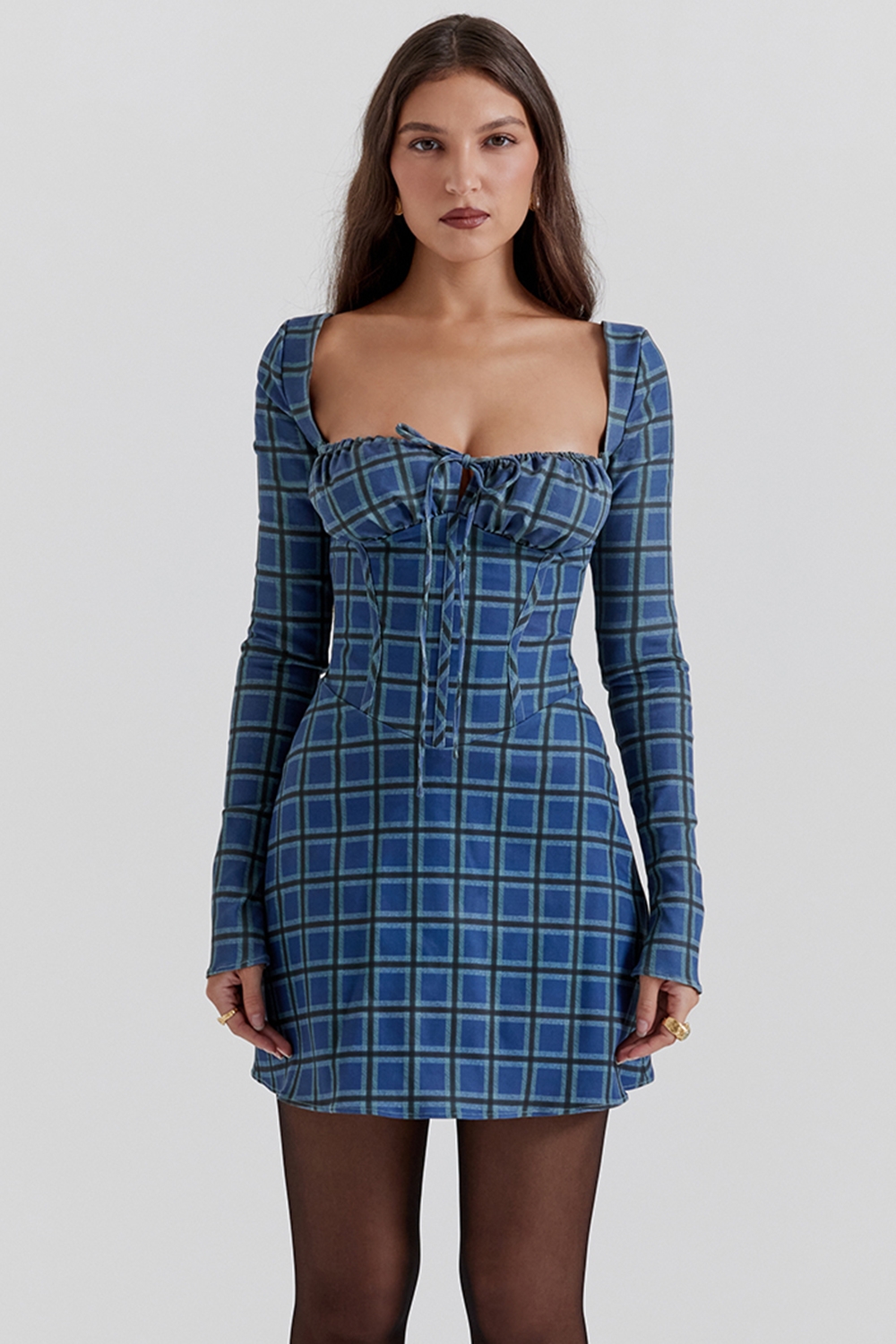 Malika, Blue Tartan Corset Mini Dress