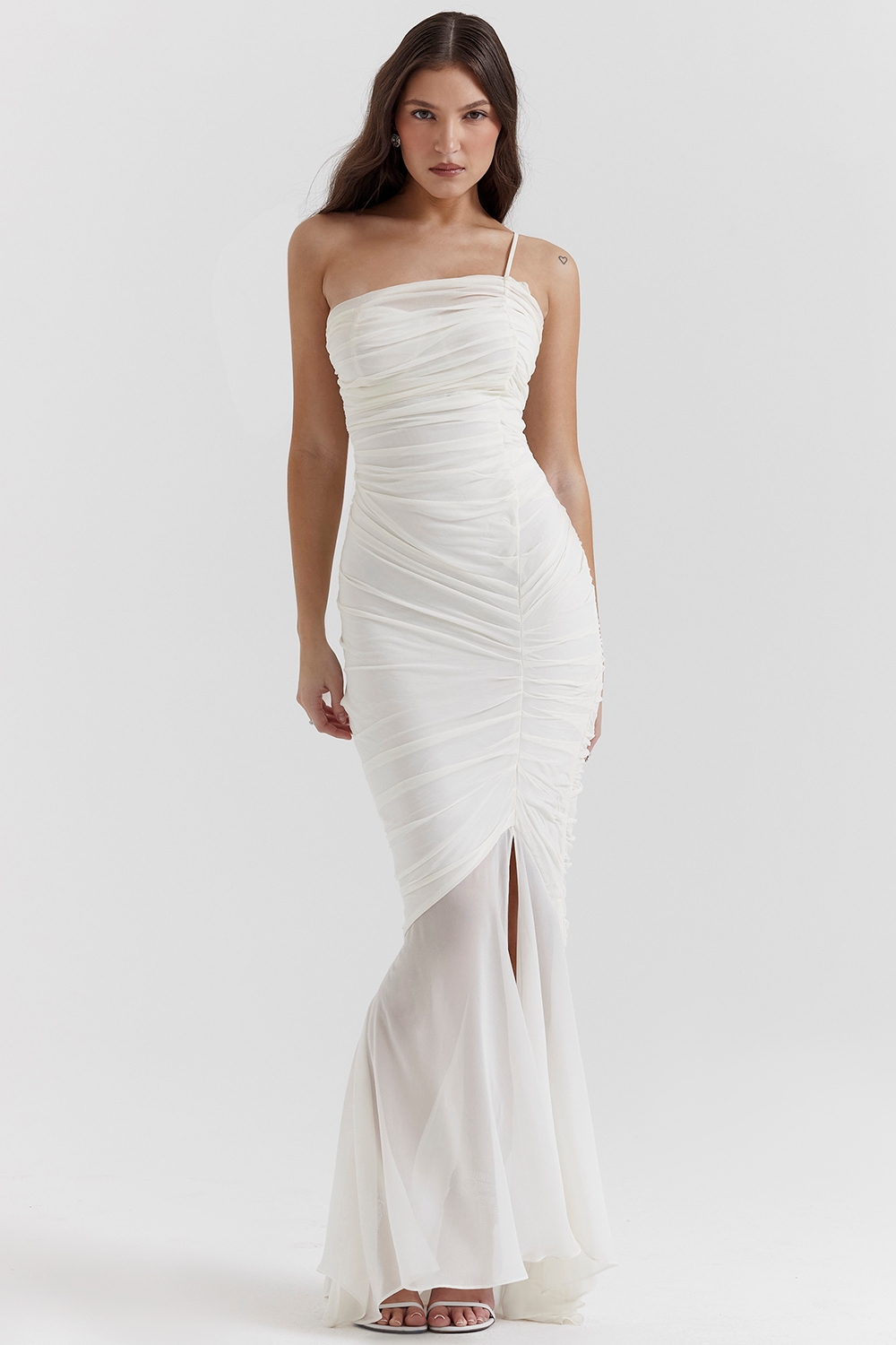 Pearla, Ivory Ruched Maxi Dress