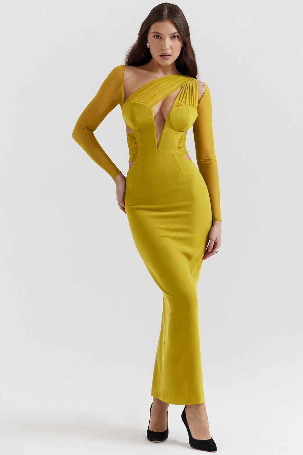 Zahra, Chartreuse Plunge Maxi Dress