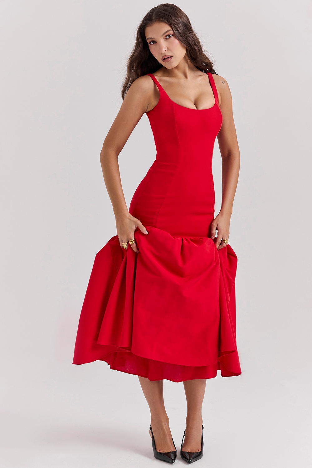 Amore, Scarlet Dropped Waist Midi Dress