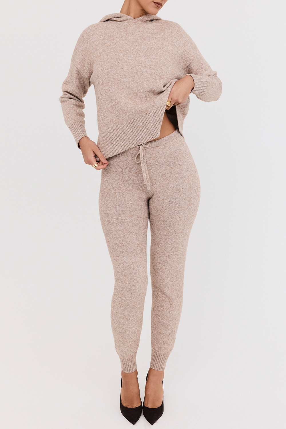 ,Mistress Rocks Biscuit Knit Jogging Trousers