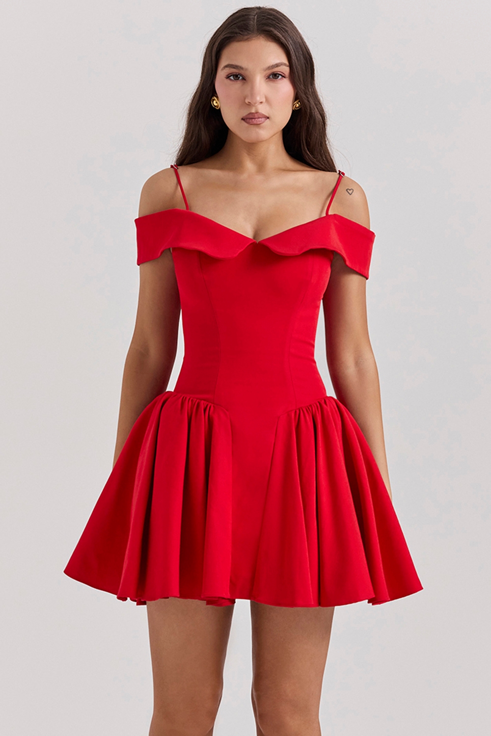 Elida, Scarlet Off Shoulder Mini Dress