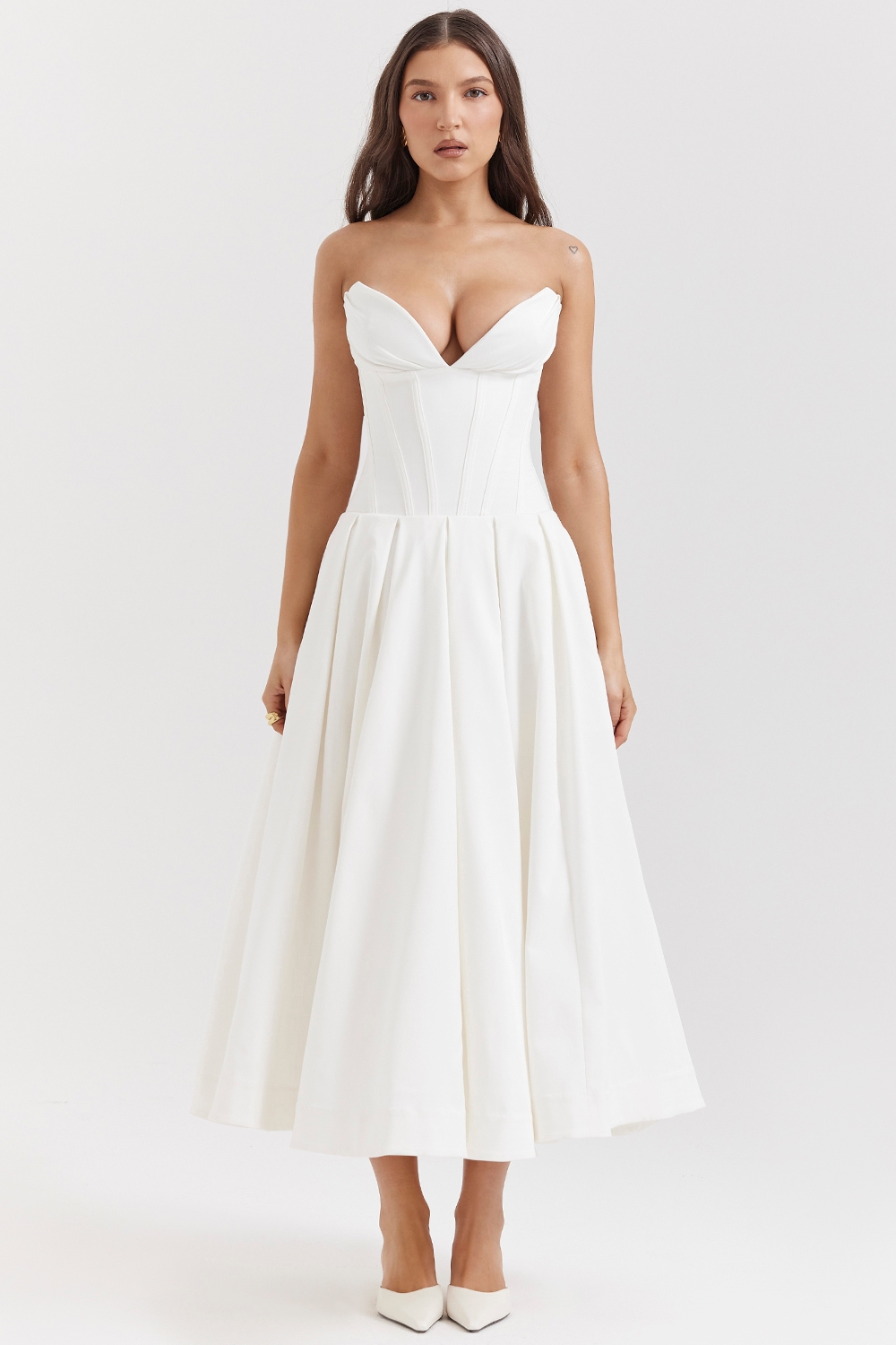 Lady, White Strapless Midi Dress