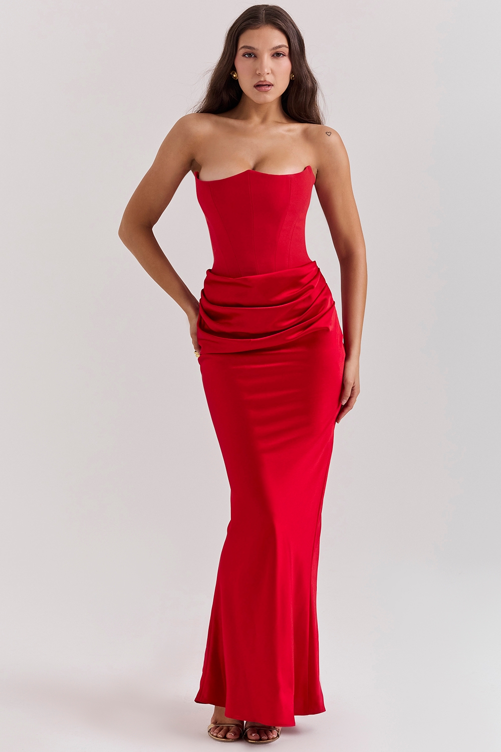 Persephone, Scarlet Strapless Corset Maxi Dress