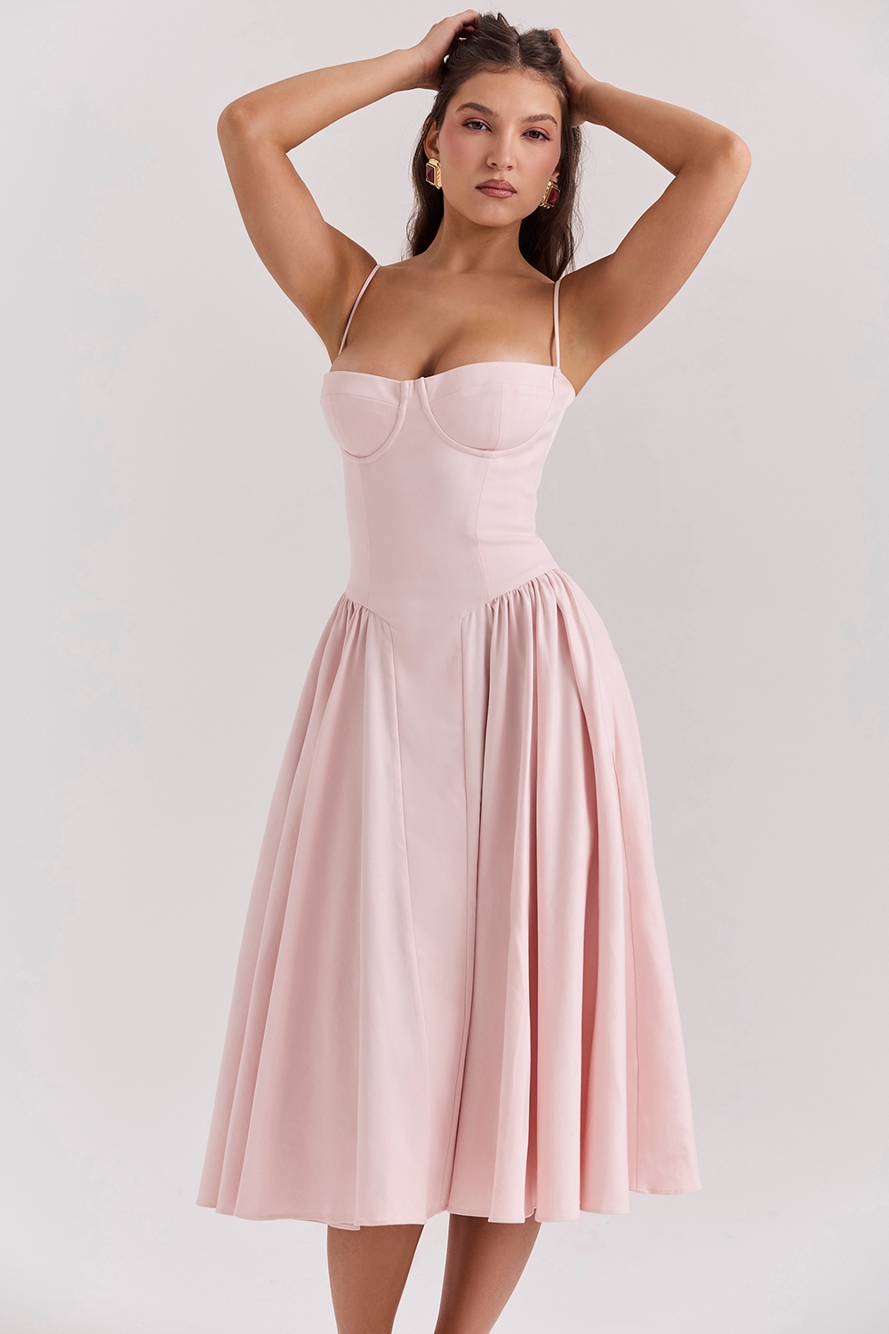 Samaria, Ballerina Pink Twill Corset Midi Dress