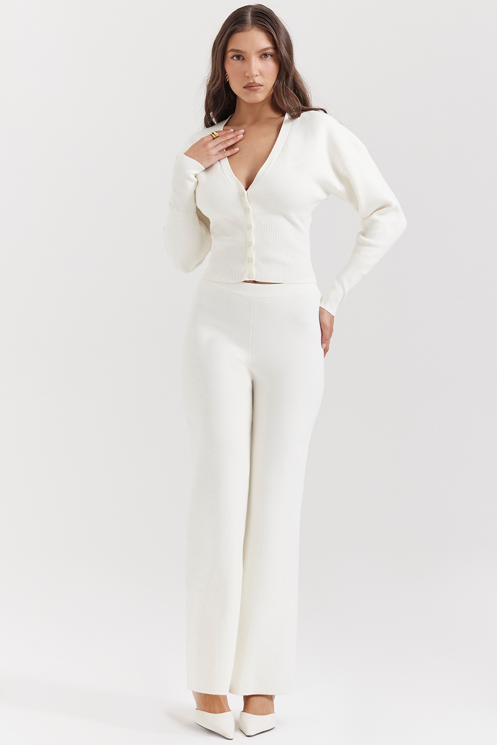 Vanna, Off White Cotton Knitted Trousers