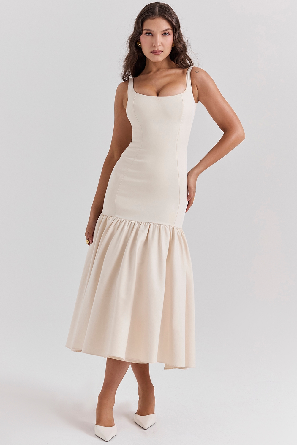 Amore, Vintage Cream Dropped Waist Midi Dress