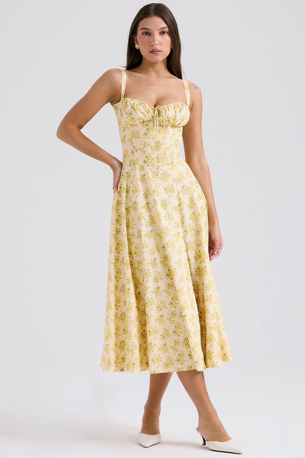 Carmen, Buttercup Vintage Floral Print Cotton Bustier Sundress