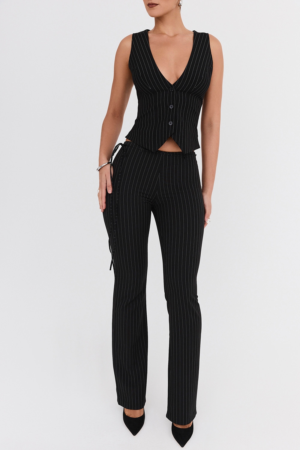 ,Mistress Rocks Black Pinstripe Trousers