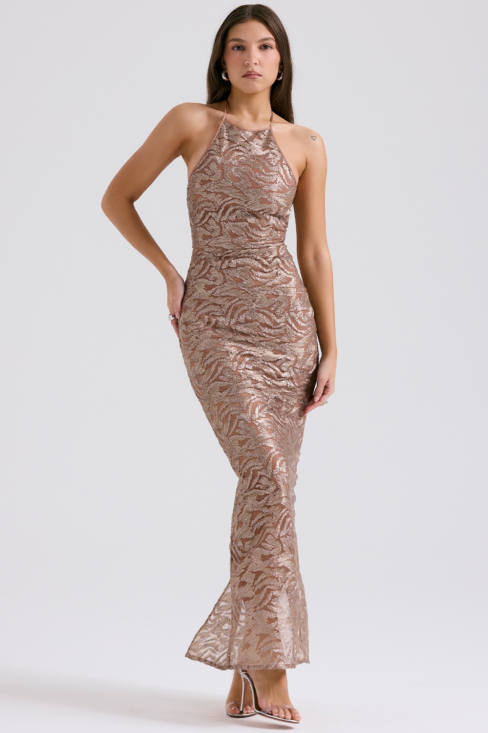 Giada, Rose Gold Embroidered Sequinned Gown