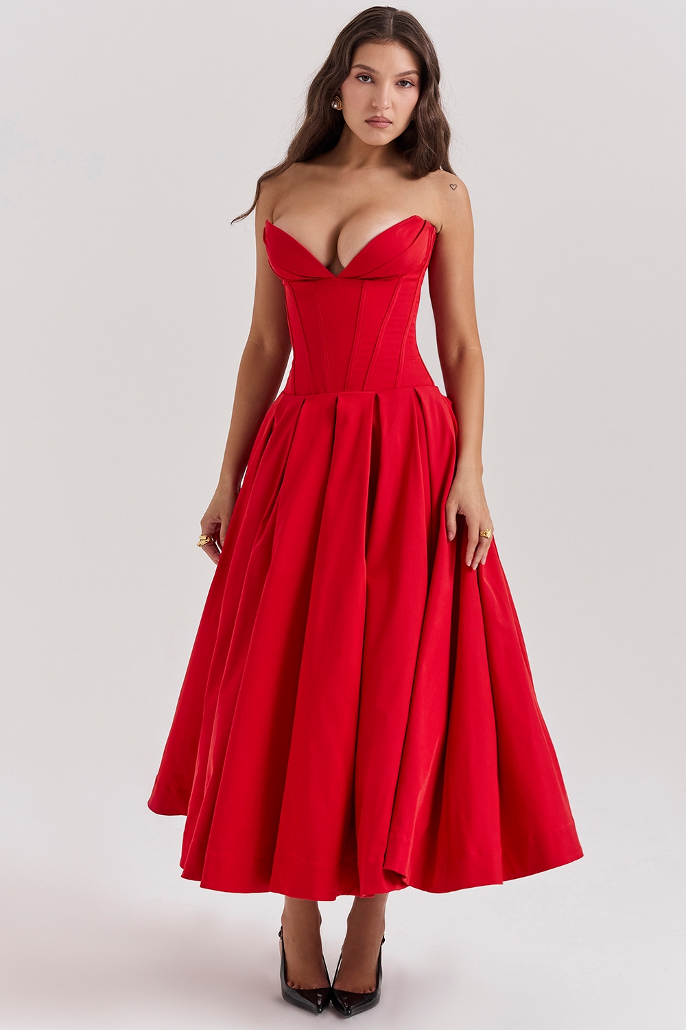 Lady, Scarlet Strapless Midi Dress