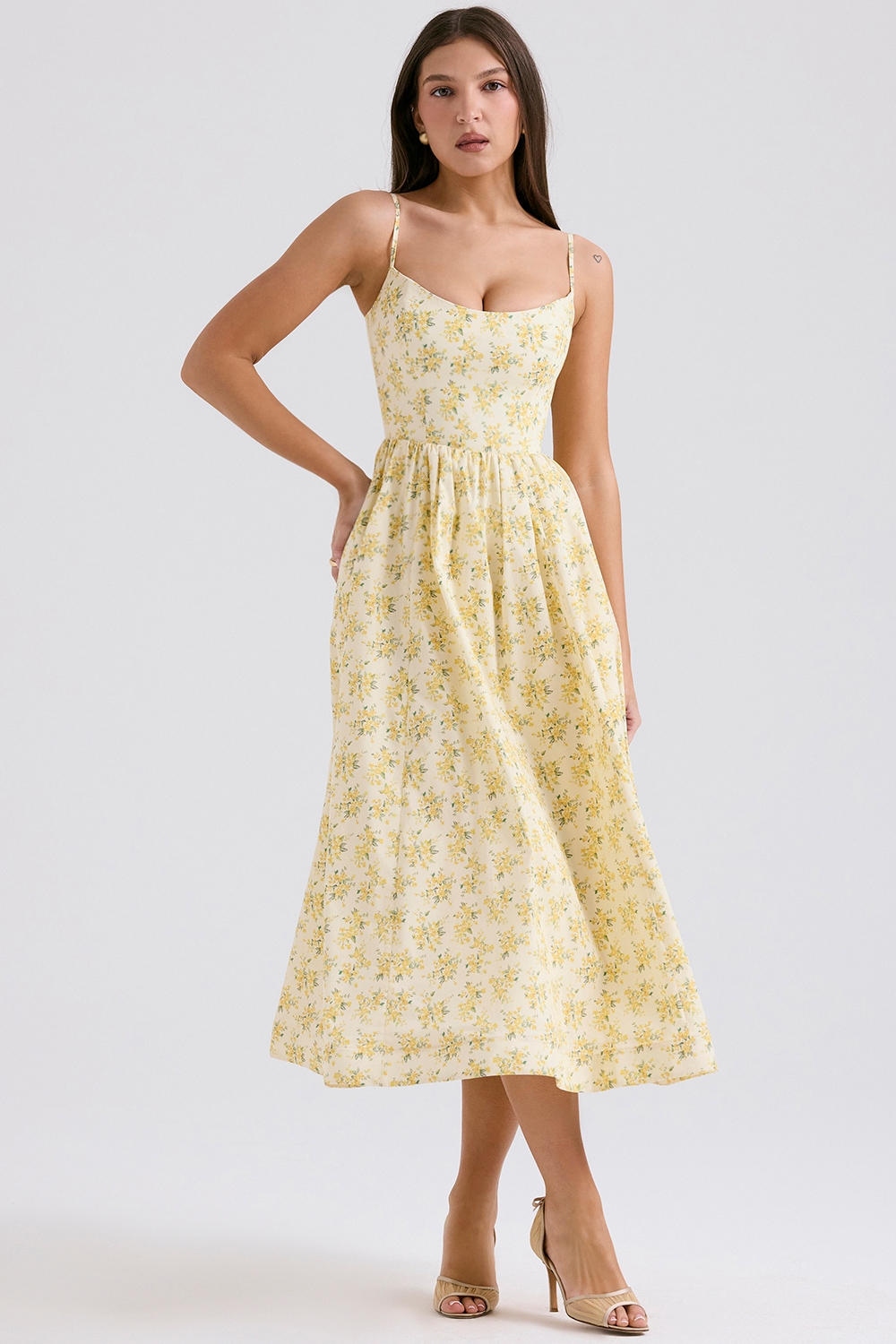 Lolita, Buttercup Vintage Floral Print Cotton Corset Sundress