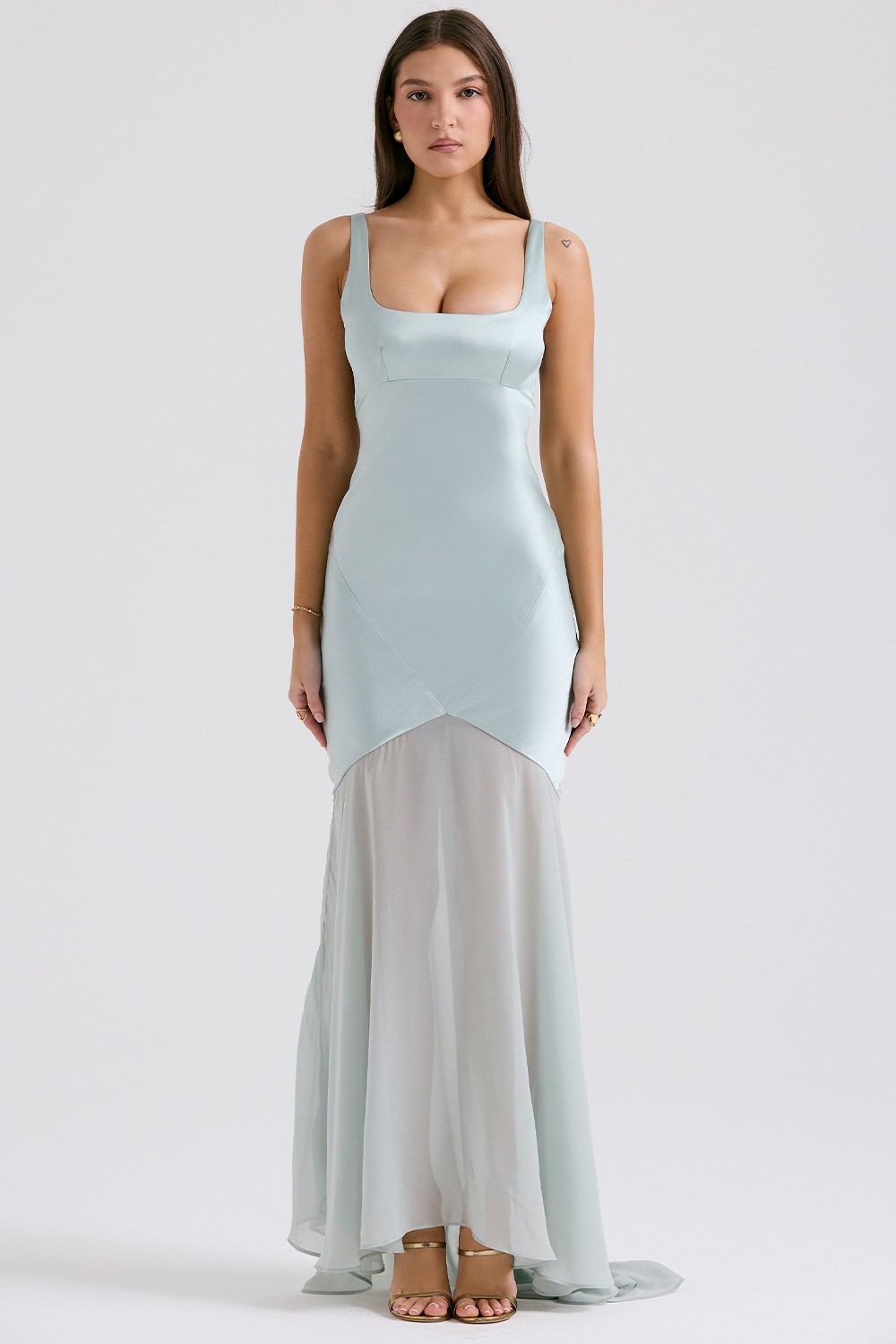 Vittoria, Pistachio Chiffon Floor Length Gown