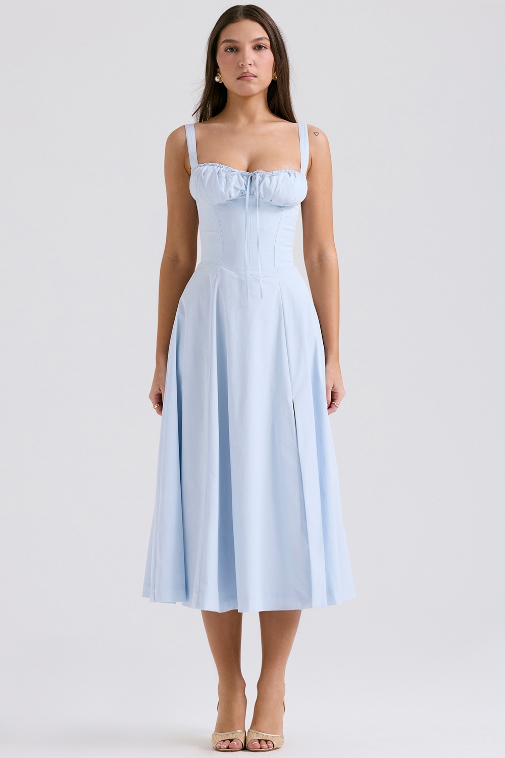 Carmen, Soft Blue Cotton Bustier Sundress