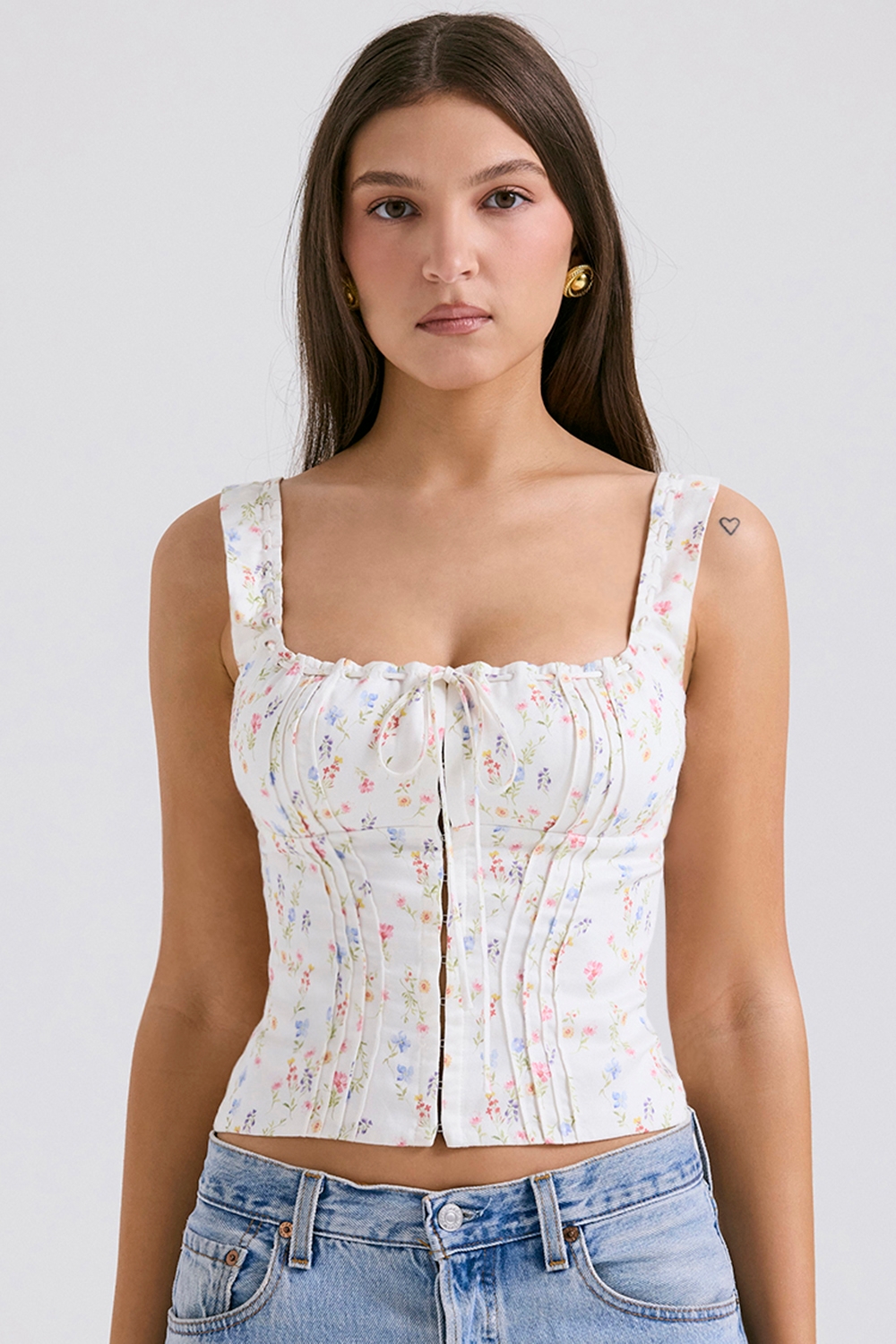 Chicca, White Posy Print Top