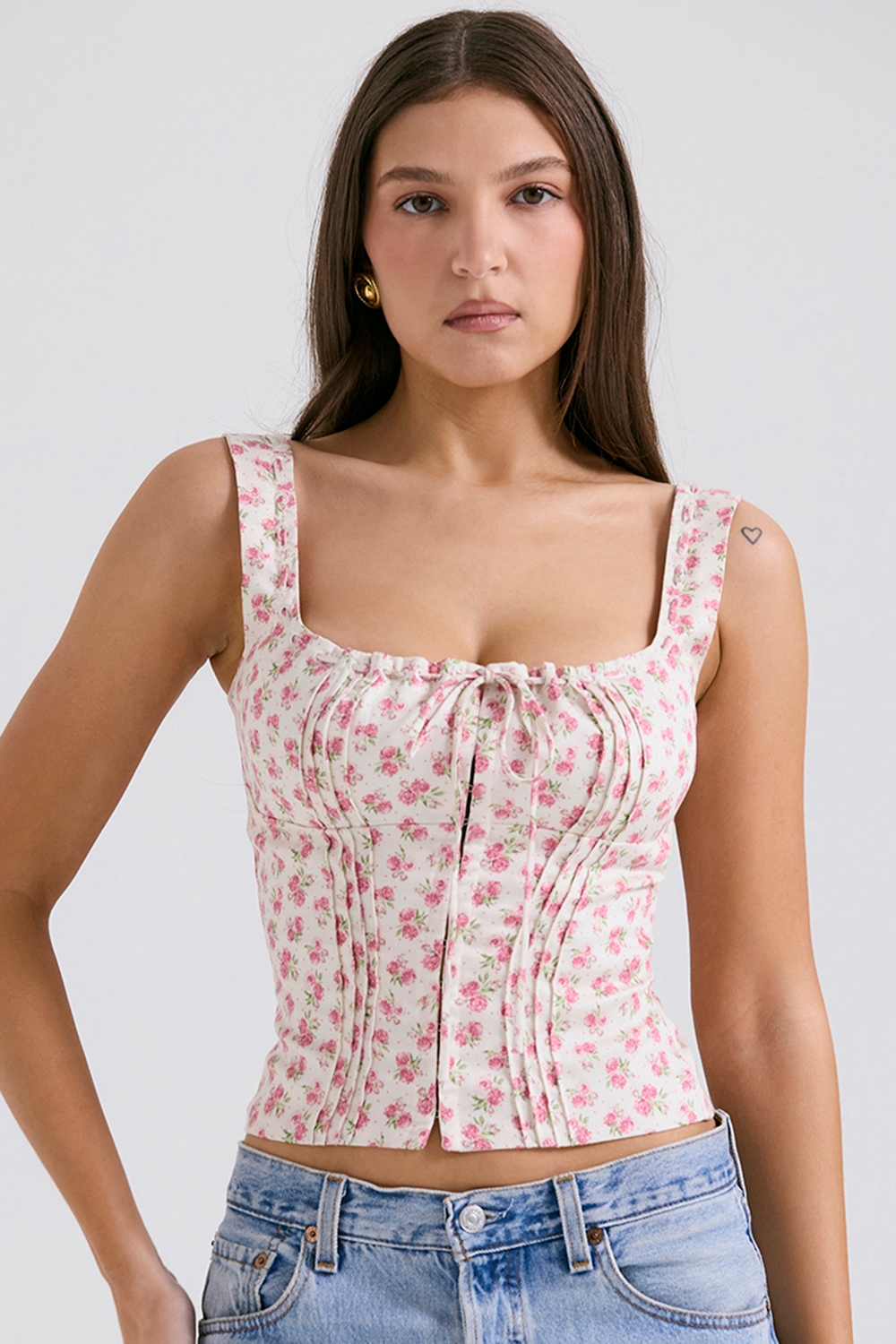 Chicca, White Rosebud Print Top