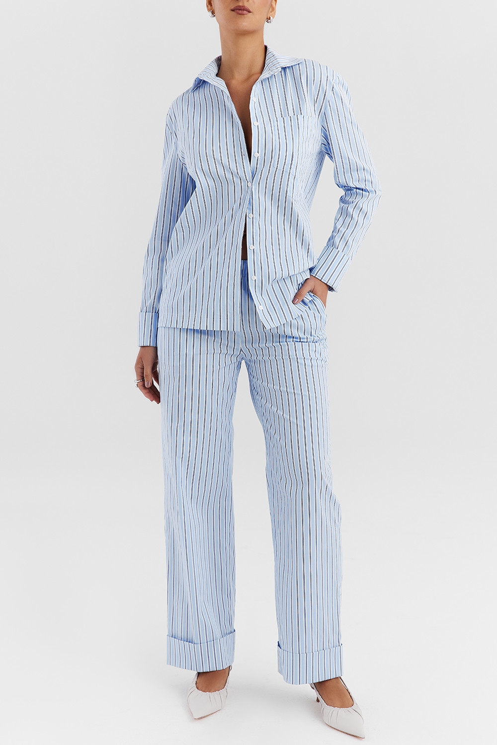 ,Mistress Rocks Blue Striped Baggy Trousers