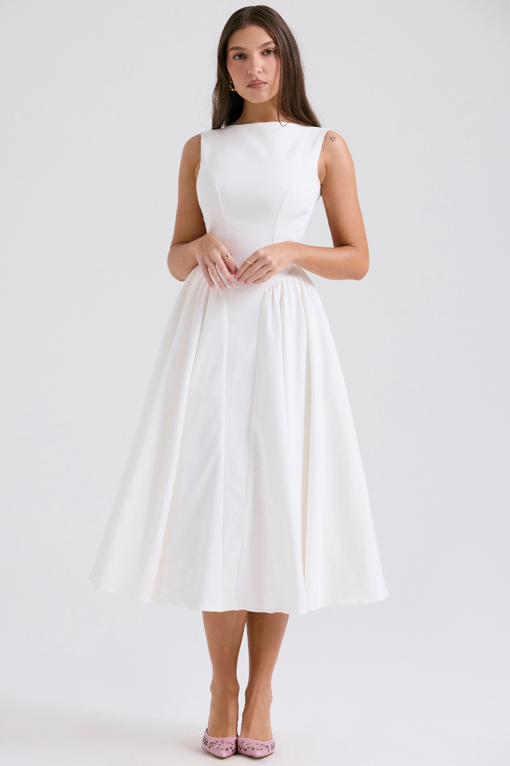 Cindy, White Twill Midi Sundress