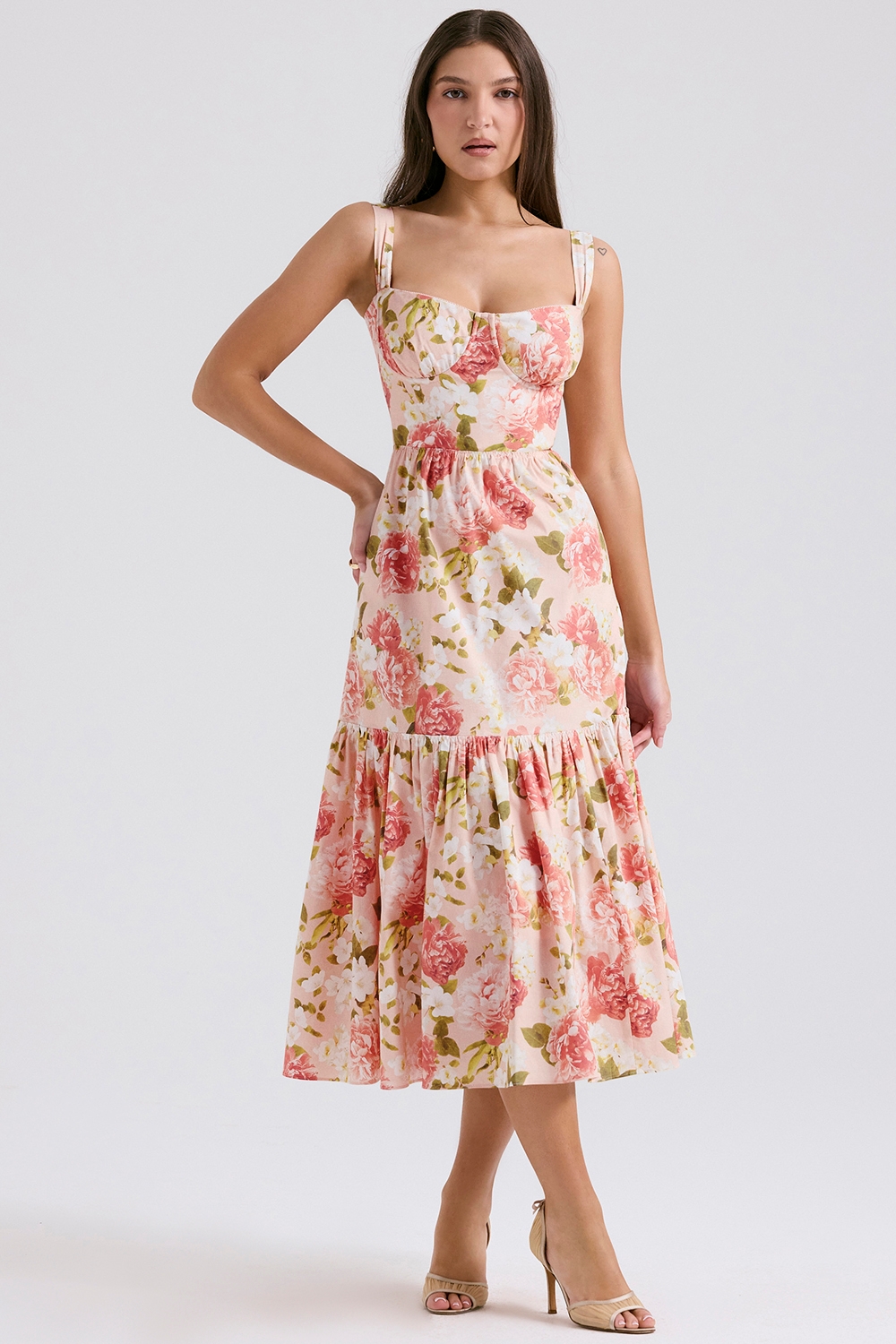 Elia, Pink Peony Print Cotton Midi Sundress