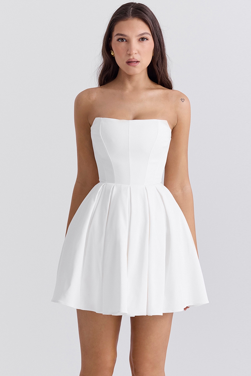 Emmanuela, White Strapless Pleated Mini Dress