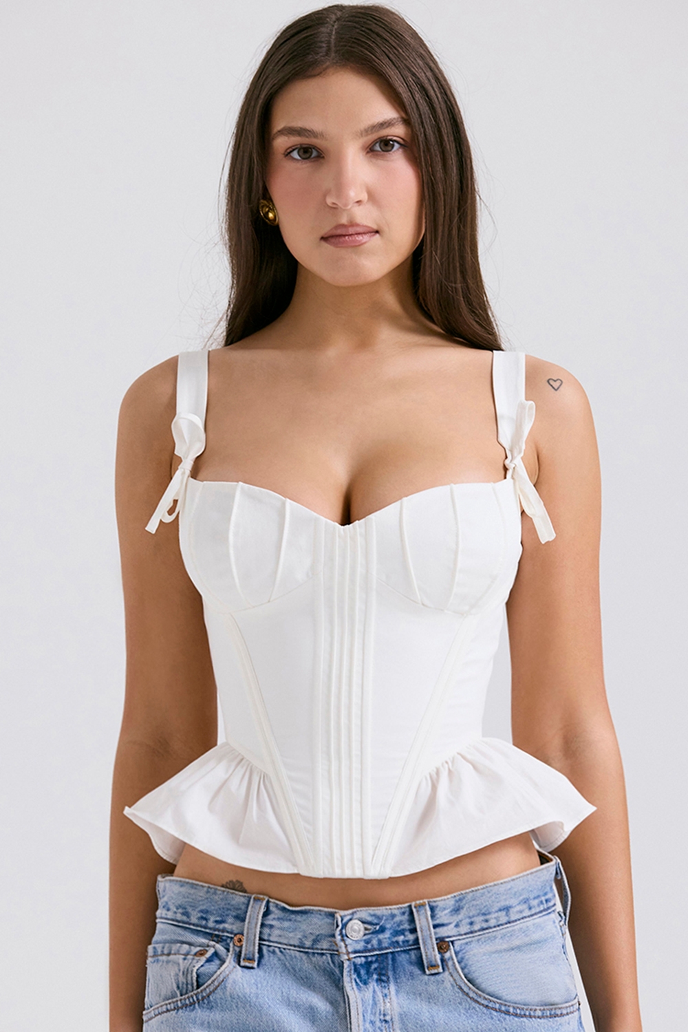 Gigou, White Peplum Cotton Corset