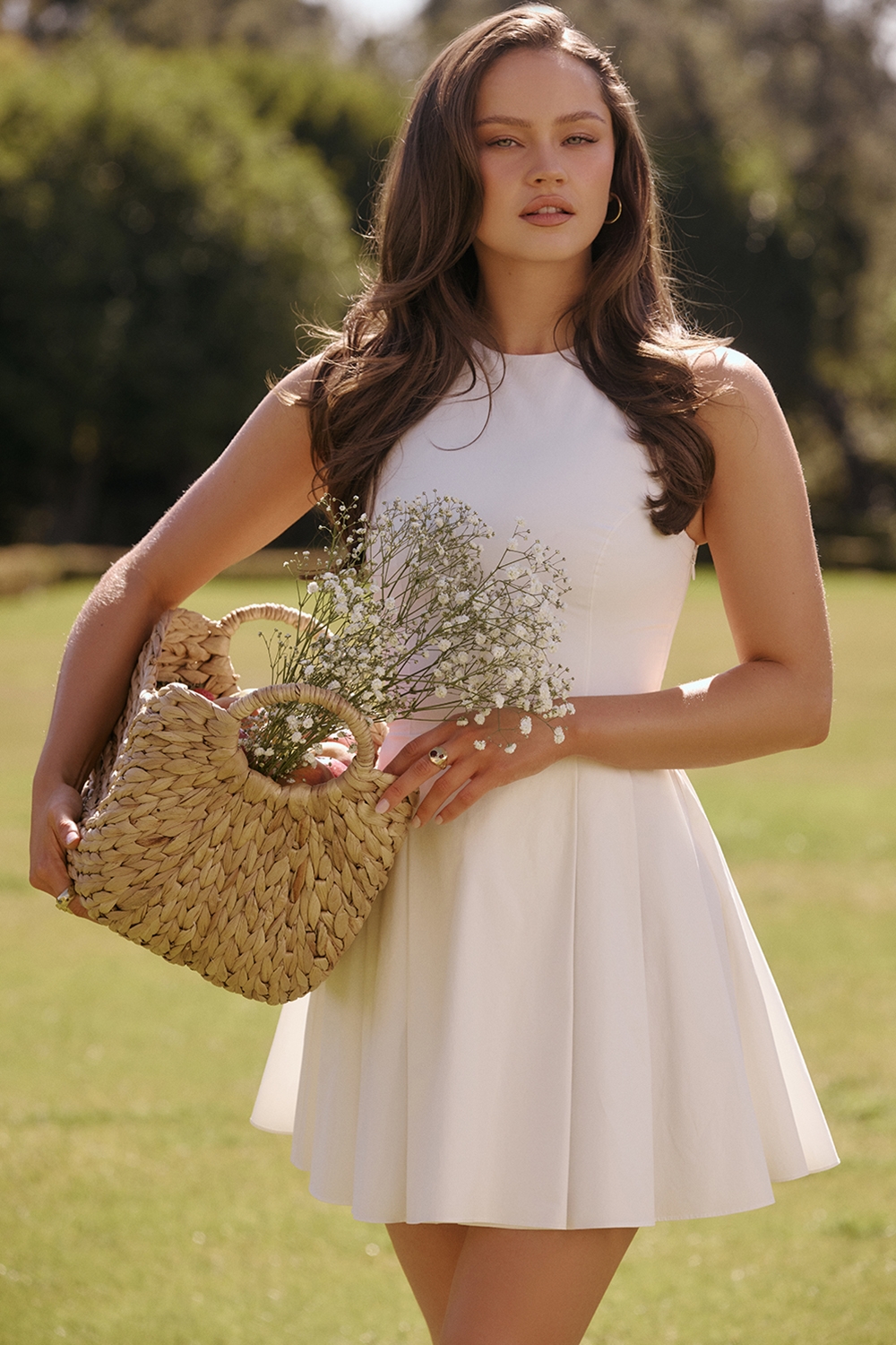 Claretta, White Pleated Cotton Mini Dress