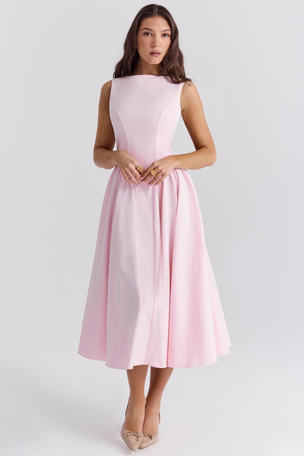 Cindy White Twill Midi Sundress