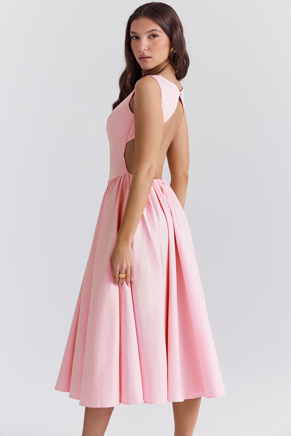 Cindy, Ballerina Pink Twill Midi Sundress