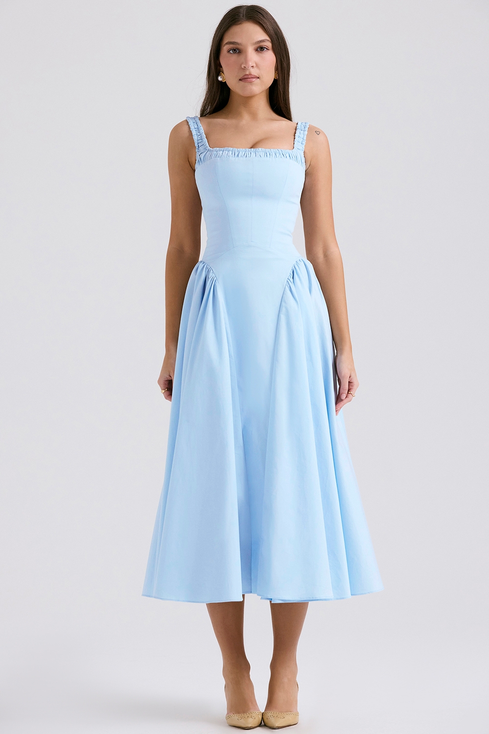 Dorothy, Italian Azure Cotton Midi Sundress