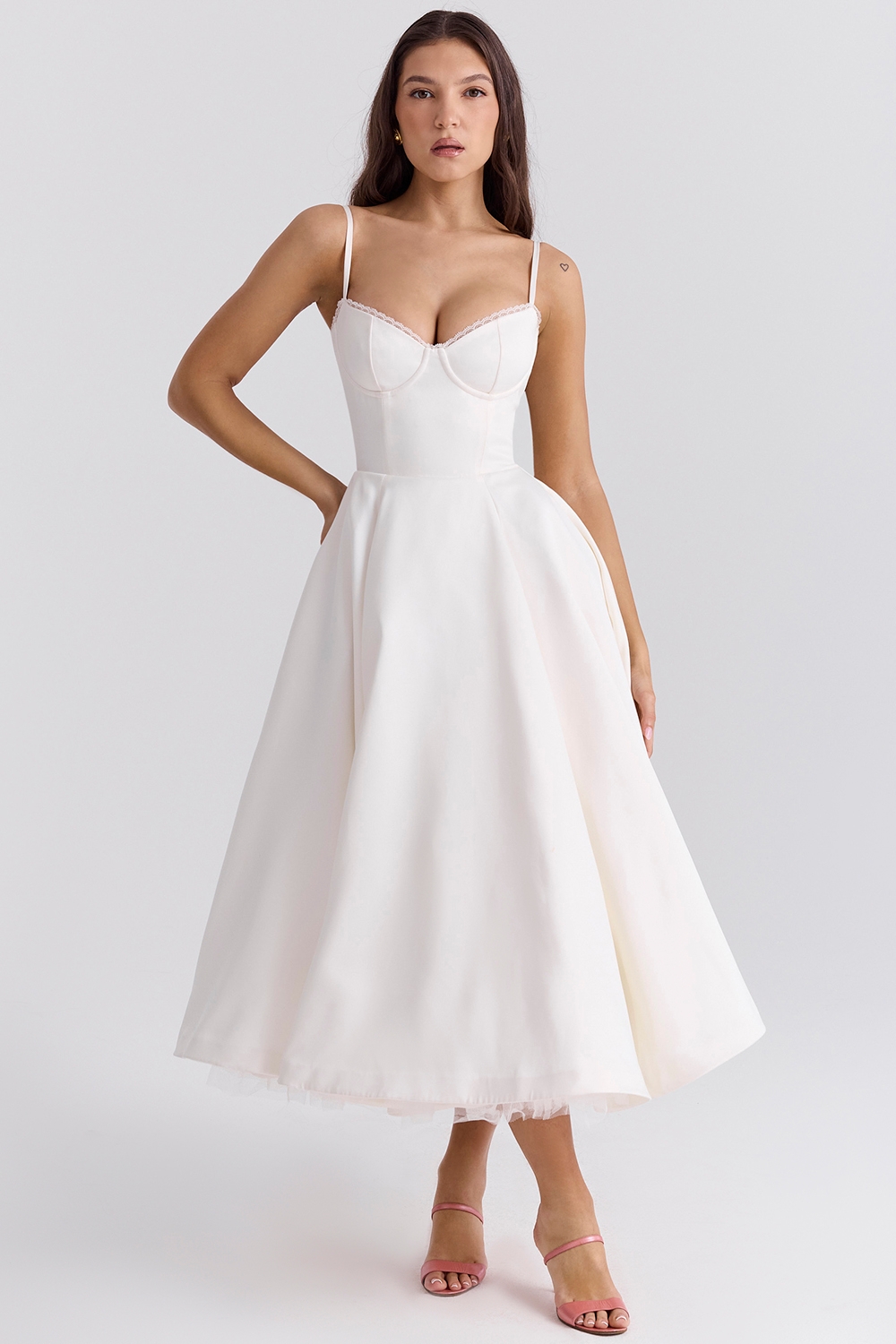 Mademoiselle, White Tulle Midi Dress