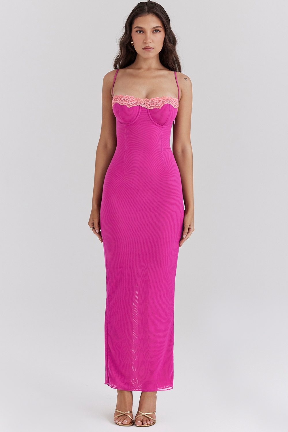 Aiza, Raspberry Lace Trimmed Maxi Dress