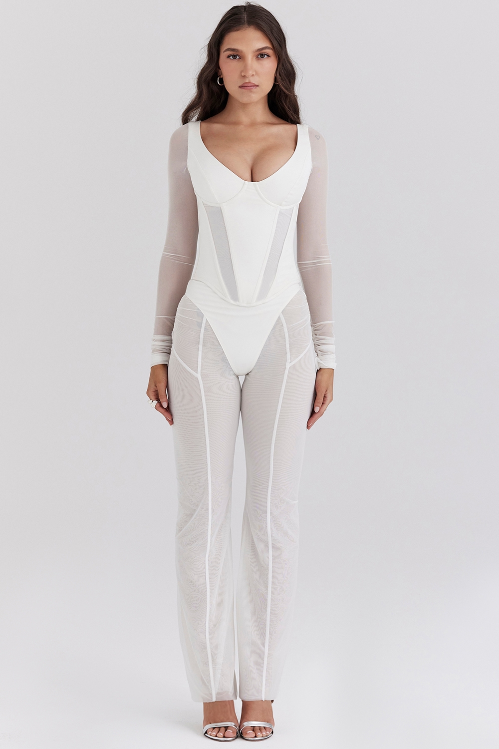 Avalon, White Mesh High Waist Trousers