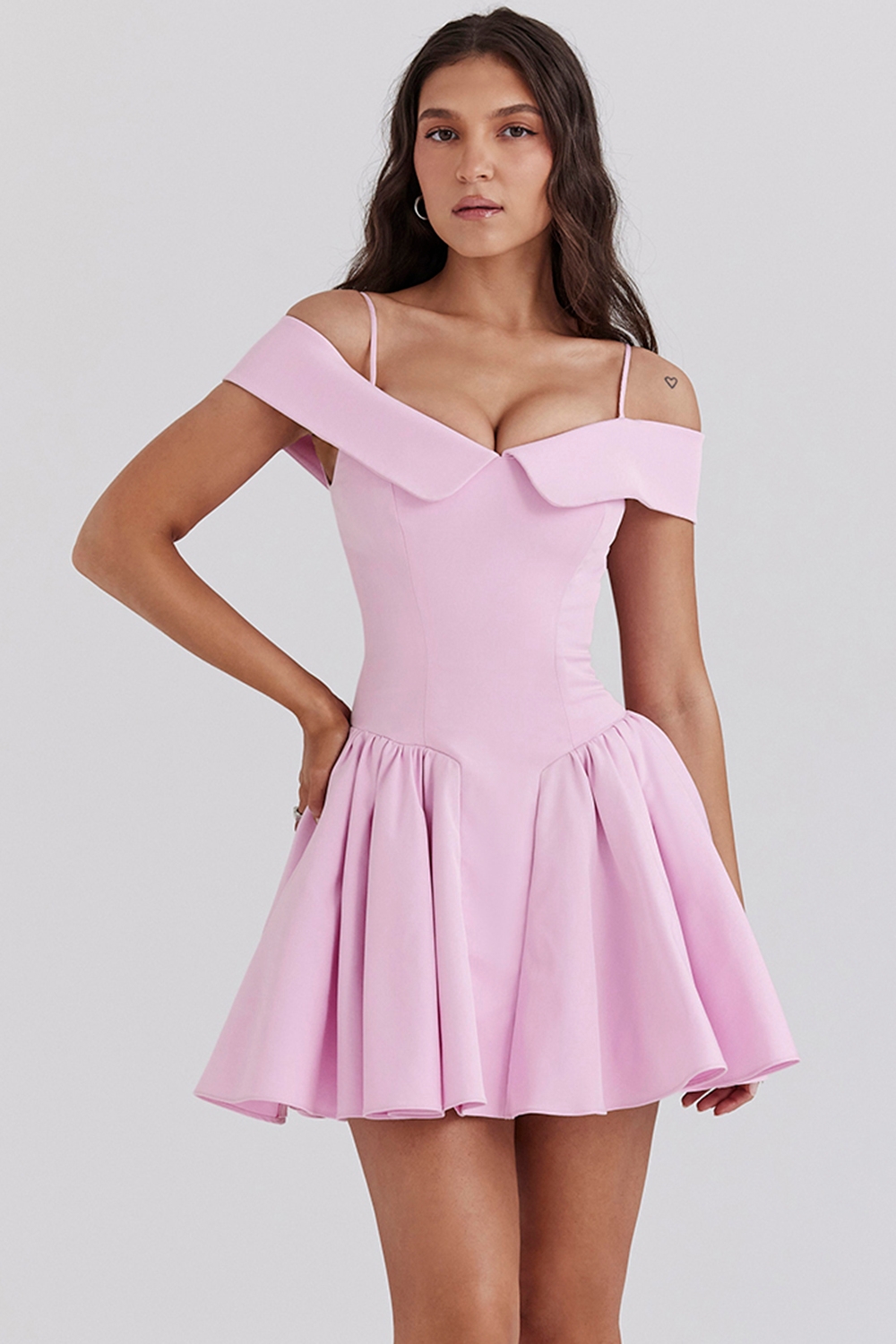 Elida, Cotton Candy Twill Off Shoulder Mini Dress
